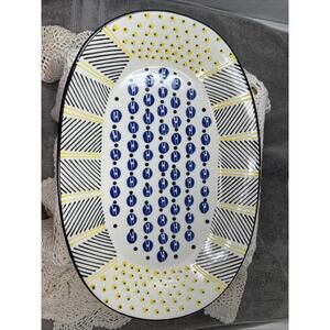 West Elm Platter Oval Blue Bean Large Serving Modern Art Dots Quiet luxury